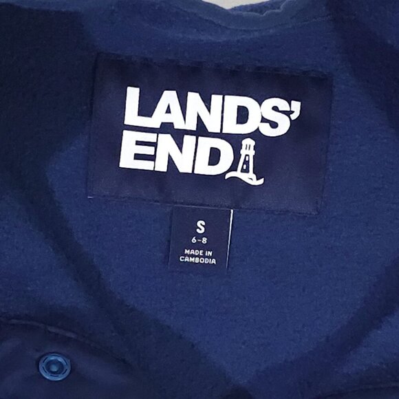 Lands End Navy Blue White Striped Fleece Pullover Sweatshirt Womens Small 6-8 - Picture 3 of 6